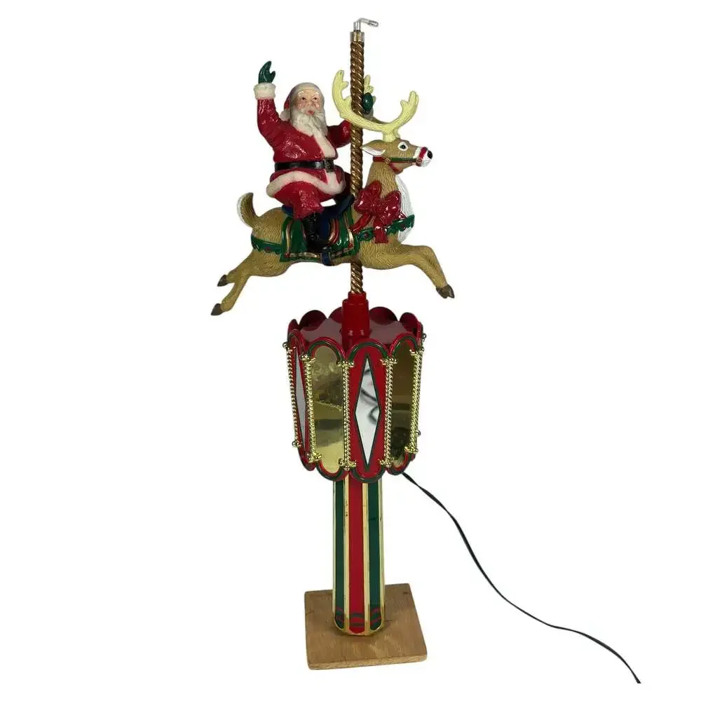 Mr Christmas Santa on Reindeer Carousel Tree Topper Table Piece Animated Working